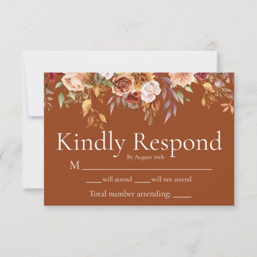 Fall Foliage Terracotta Wedding RSVP Card Dankeskarte (Vorderseite)