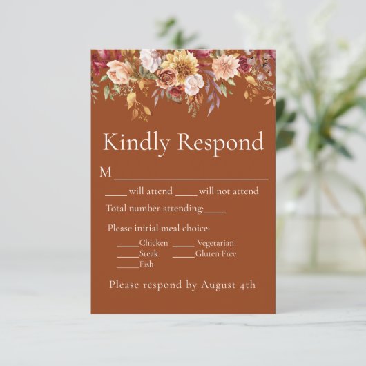 Fall Foliage Terracotta Wedge RSVP Karte (Stehend Vorderseite)