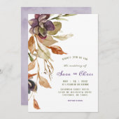 Fall Foliage und Sukkulent | Lila Wasserfarbe Einladung (Vorne/Hinten)