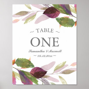 Fall Foliage Watercolor Blätter Tischnummer Poster