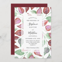 Fall Foliage Watercolor Burgundy Blätter Hochzeit