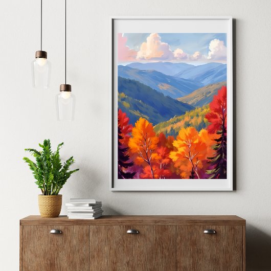 Fall Foliage | Watercolor Mountain Landscape Poster