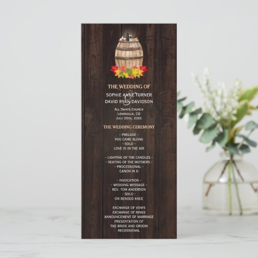Fall Foliage Wein Barrel Weinberg Hochzeitsprogram Programm (Stehend Vorderseite)