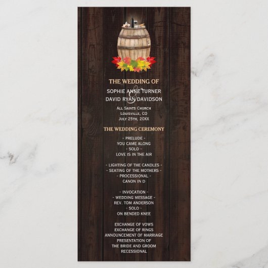 Fall Foliage Wein Barrel Weinberg Hochzeitsprogram Programm (Vorderseite)