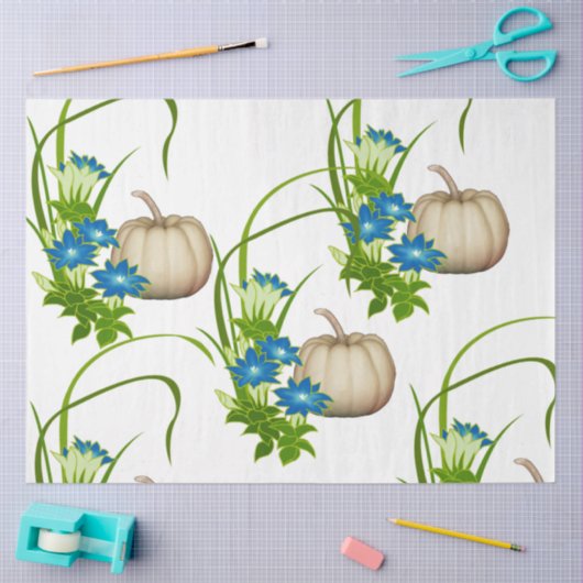 Fall Foliage White Pumpkins Blumengrün Seidenpapier (Basteln)