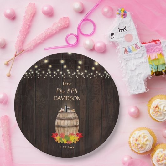 Fall Foliage Wine Barrel Weinberg Hochzeit Pappteller (Party)