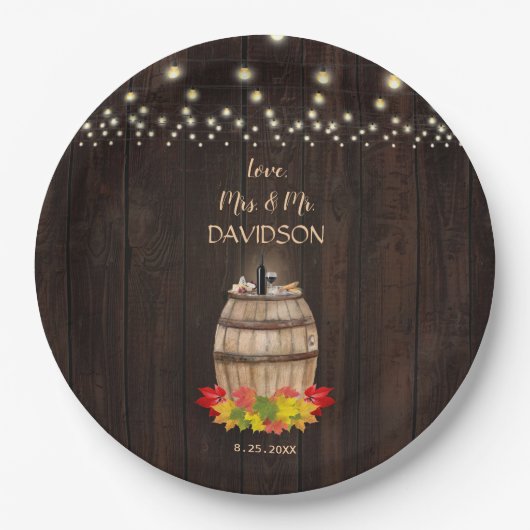 Fall Foliage Wine Barrel Weinberg Hochzeit Pappteller (Vorderseite)