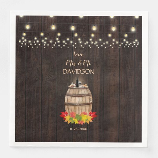 Fall Foliage Wine Barrel Weinberg Hochzeit Serviette (Vorderseite)