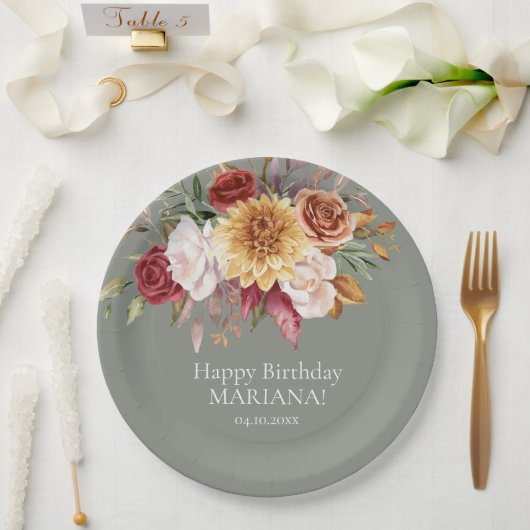 Fall Foliations Blume Sage Green Birthday Party Pappteller (Hochzeit)