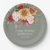 Fall Foliations Blume Sage Green Birthday Party Pappteller (Vorderseite)