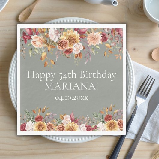 Fall Foliations Blume Sage Green Birthday Party Serviette