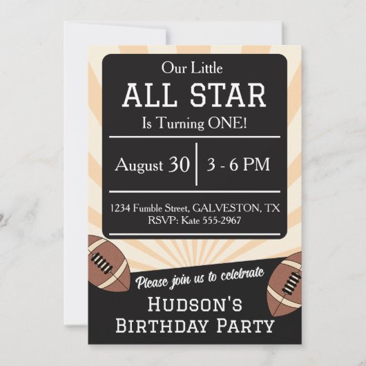 Fall Football All Star Birthday Party Invitation Einladung (Vorderseite)
