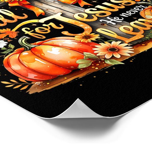 Fall For Jesus Christian Pumpkin Autumn Cross  Poster (Ecke)