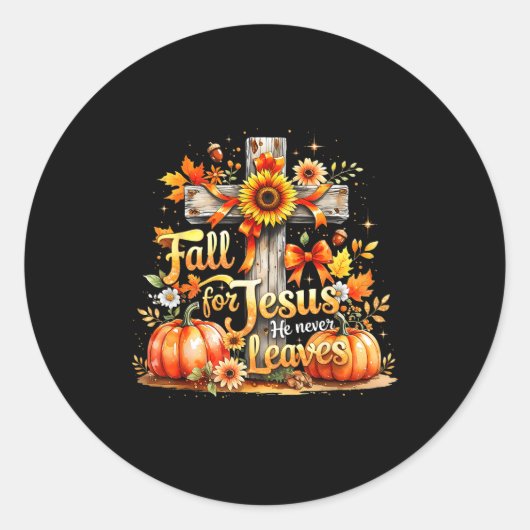 Fall For Jesus Christian Pumpkin Autumn Cross Runder Aufkleber (Vorderseite)