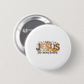Fall For Jesus He Never Leaves Autumn Thanksgiving Button (Vorne & Hinten)