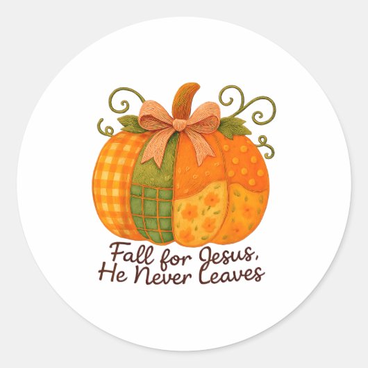 Fall For Jesus He Never Leaves Pumpkin Autumn Chri Runder Aufkleber (Vorderseite)