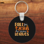 Fall For Jesus He Never Leaves Retro Autumn Thanks Schlüsselanhänger (Vorderseite)