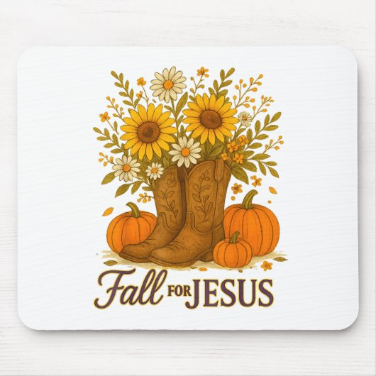 Fall For Jesus Western Boots Pumpkin Floral Faith Mousepad (Vorne)