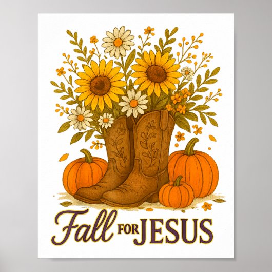Fall For Jesus Western Boots Pumpkin Floral Faith Poster (Vorne)