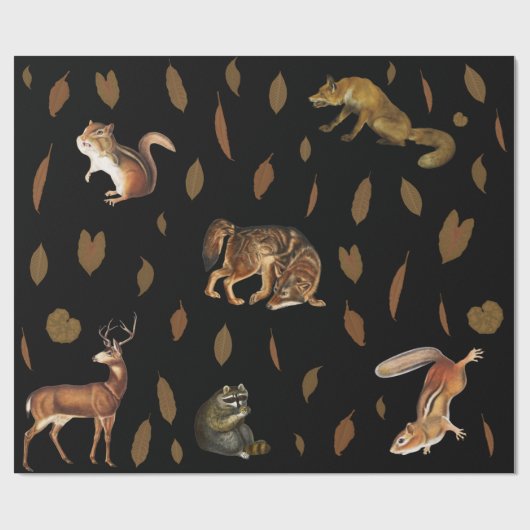 Fall Forest Animals Autumn Leaves Geschenkpapier (Flach)