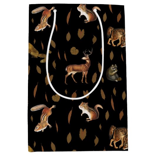 Fall Forest Animals Autumn Leaves Mittlere Geschenktüte (Vorderseite)