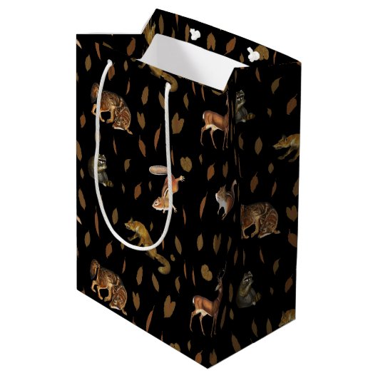 Fall Forest Animals Autumn Leaves Mittlere Geschenktüte (Rückseite Schrägansicht)