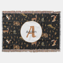 Fall Forest Animals Autumn Leaves Monogram Decke