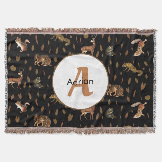 Fall Forest Animals Autumn Leaves Monogram Decke (Vorderseite)