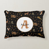 Fall Forest Animals Autumn Leaves Monogram Dekokissen (Vorderseite)