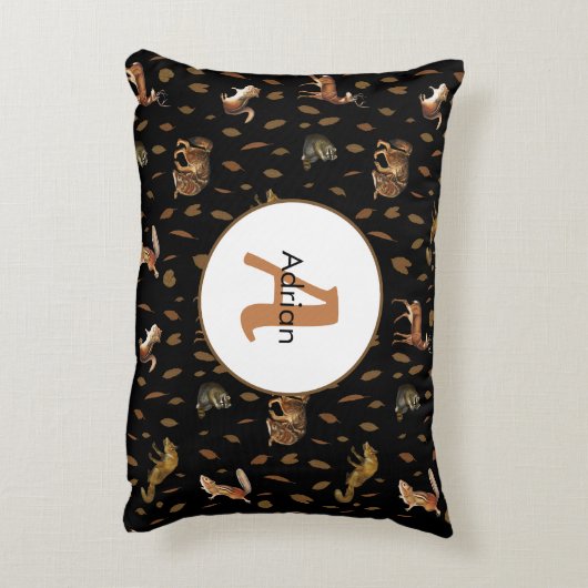 Fall Forest Animals Autumn Leaves Monogram Dekokissen (Rückseite(Vertikal))