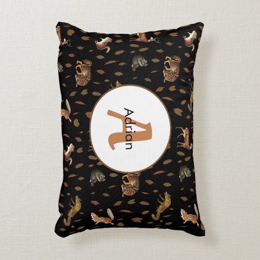 Fall Forest Animals Autumn Leaves Monogram Dekokissen (Vorderseite(Vertikal))