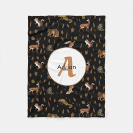 Fall Forest Animals Autumn Leaves Monogram Fleecedecke