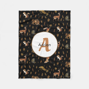 Fall Forest Animals Autumn Leaves Monogram Fleecedecke