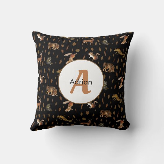 Fall Forest Animals Autumn Leaves Monogram Kissen (Rückseite)