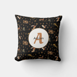 Fall Forest Animals Autumn Leaves Monogram Kissen