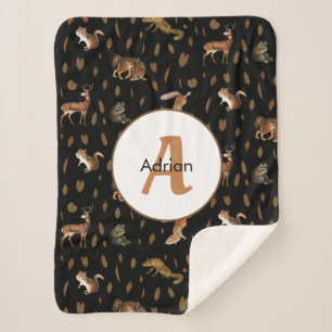 Fall Forest Animals Autumn Leaves Monogram Sherpadecke
