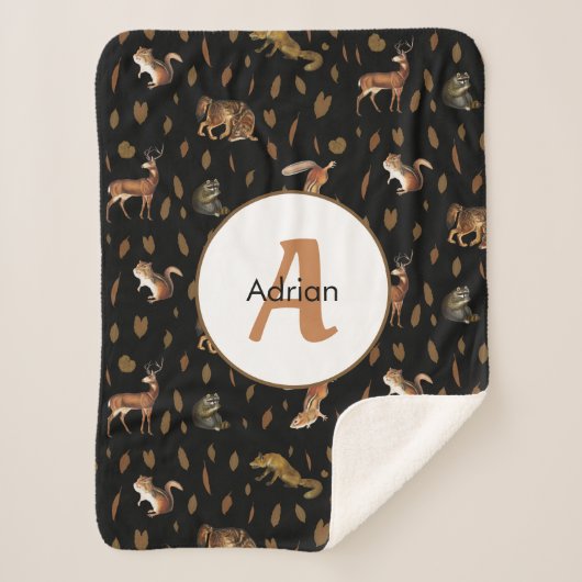 Fall Forest Animals Autumn Leaves Monogram Sherpadecke (Vorderseite)