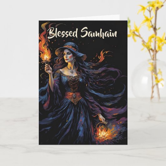 Fall Forest gesegnet Samhain Night Pagan Hexe Karte (Gelbe Blume)