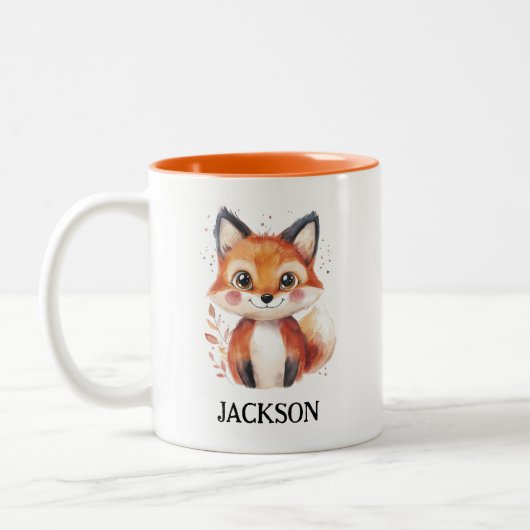 Fall Fox Wasserfarbe Tier Einfache Niedliche Kinde Zweifarbige Tasse (Links)