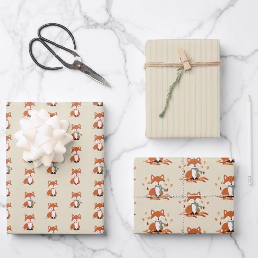 Fall Fox Woodland Geburtstag Geschenkpapier Set (Vorderseite)