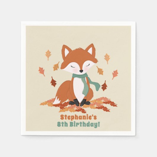Fall Fox Woodland Geburtstag Serviette (Vorderseite)
