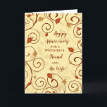 Fall Friend und sein Ehefrau Jahrestag Karte<br><div class="desc">Glückliche Hochzeitskarte für Freund und seine Ehefrau mit Herbstlauben Muster,  und herzlichen Vers.</div>