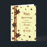 Fall Friend und sein Ehefrau Jahrestag Karte<br><div class="desc">Glückliche Hochzeitskarte für Freund und seine Ehefrau mit Herbstlauben Muster,  und herzlichen Vers.</div>