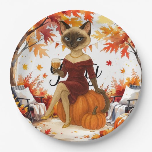 Fall Friendsgiving Herbst Party für Cat Liebhaber Pappteller (Vorderseite)