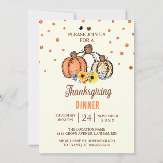 Fall Fumpkin Erntedankfest Abendessen Party Einlad Einladung (Vorderseite)