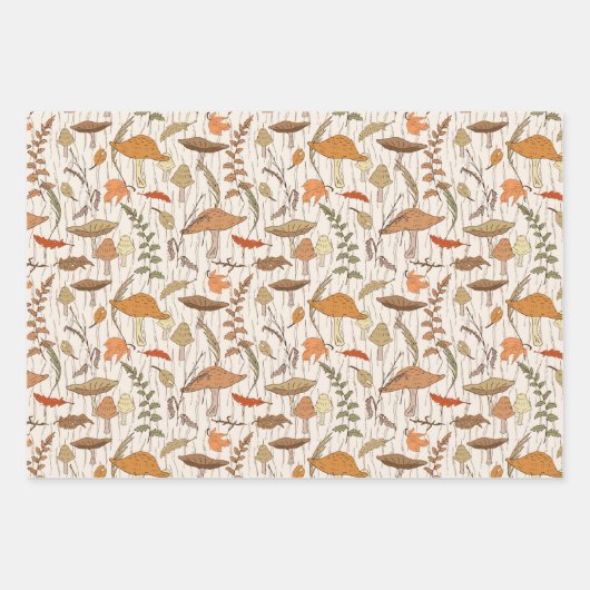 Fall Fungi und Blätter - nahtloses Muster. (Vorderseite)