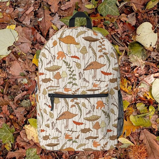 Fall Fungi und Blätter - nahtloses Muster. Bedruckter Rucksack