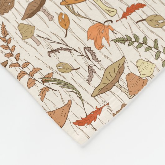 Fall Fungi und Blätter - nahtloses Muster. Fleecedecke (Ecke)