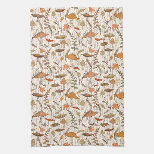 Fall Fungi und Blätter - nahtloses Muster. Geschirrtuch (Vertikal)