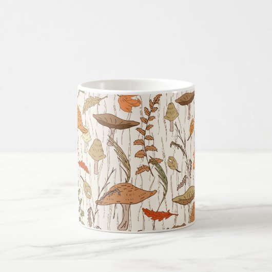 Fall Fungi und Blätter - nahtloses Muster. Kaffeetasse (Mittel)